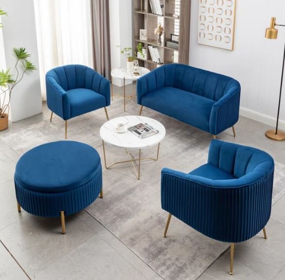 Plush Velvet Sofa Set with Gold Legs – Modern Luxury Living Collection