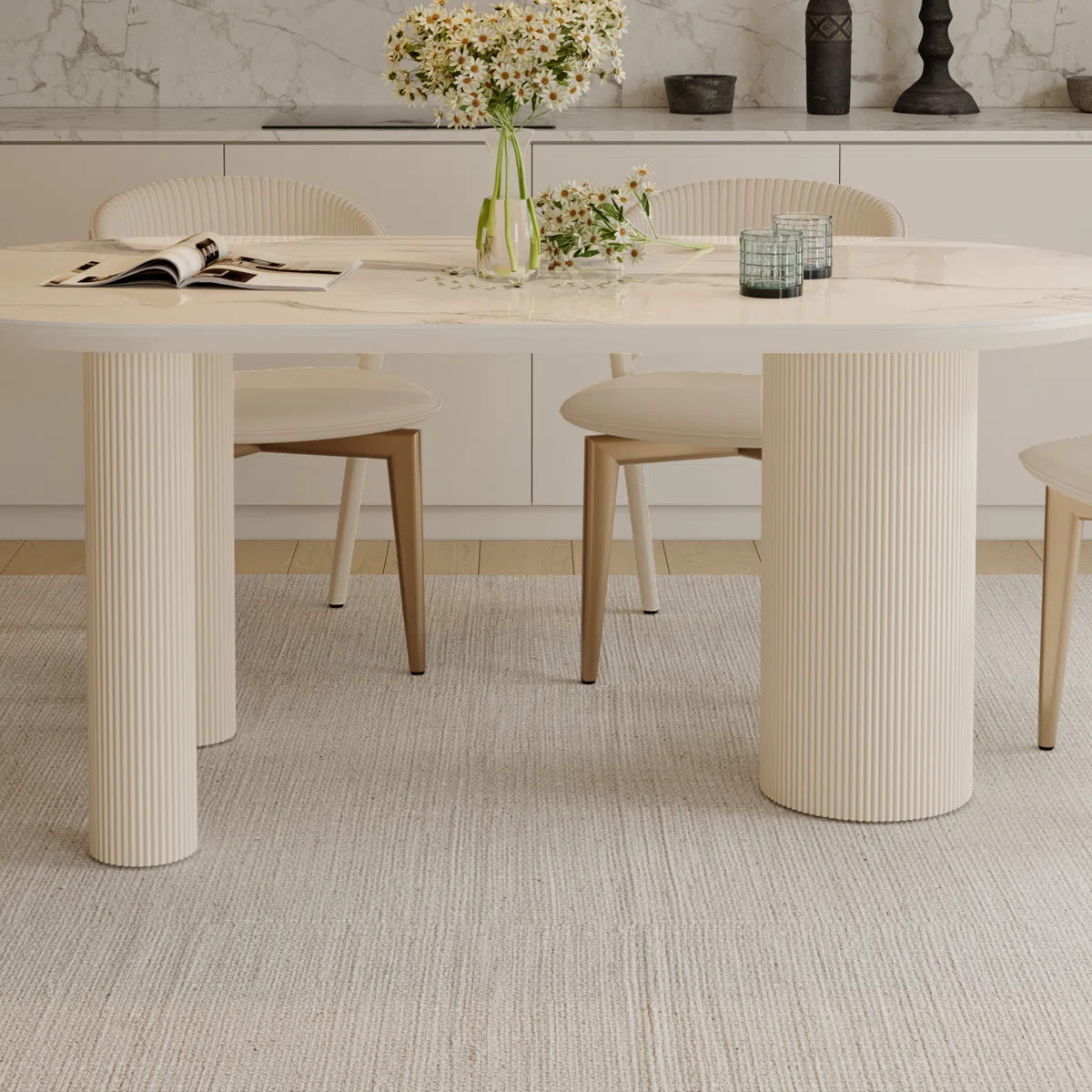 Luxe Creamy Dining Table with Roman Column Legs