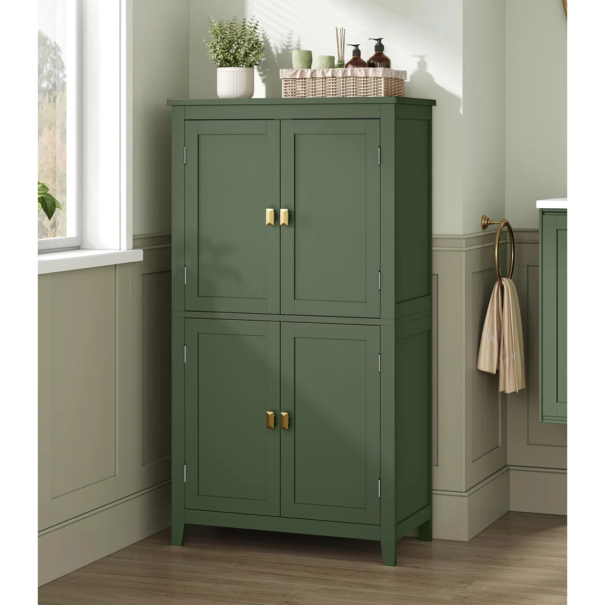 Arhavi 42.1" H 4-Door Floor Storage Cabinet with Adjustable Shelves