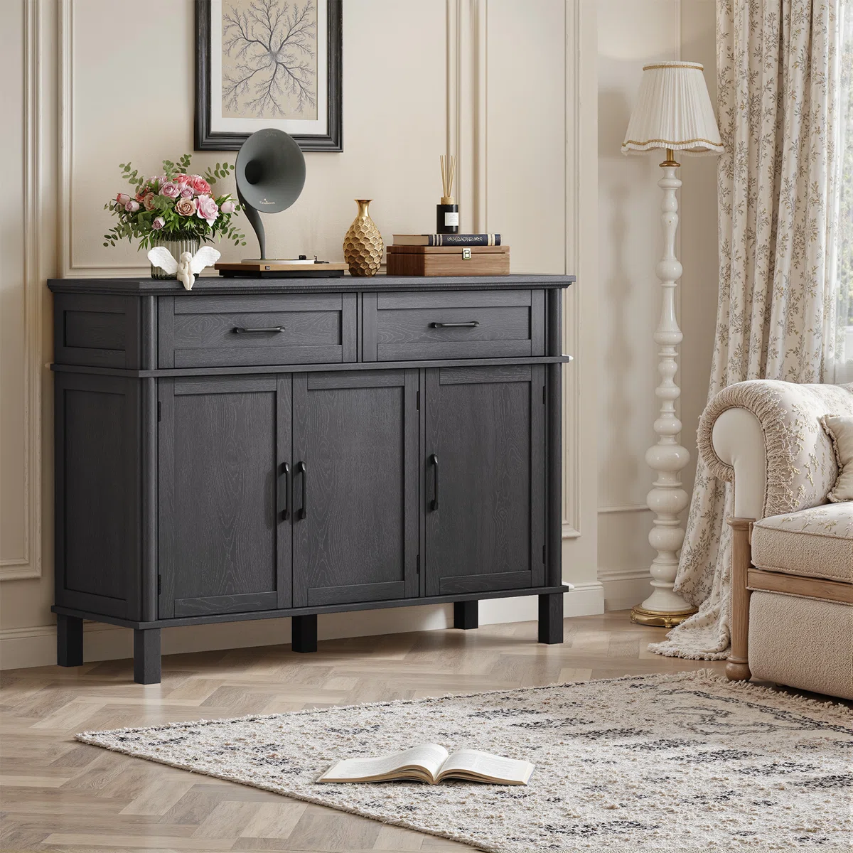 Buffet Cabinet Sideboard With 2 Drawers and Cabinets, Classic Style Sideboard With Adjustable Shelves For Living Room, Kitchen, Dining Room