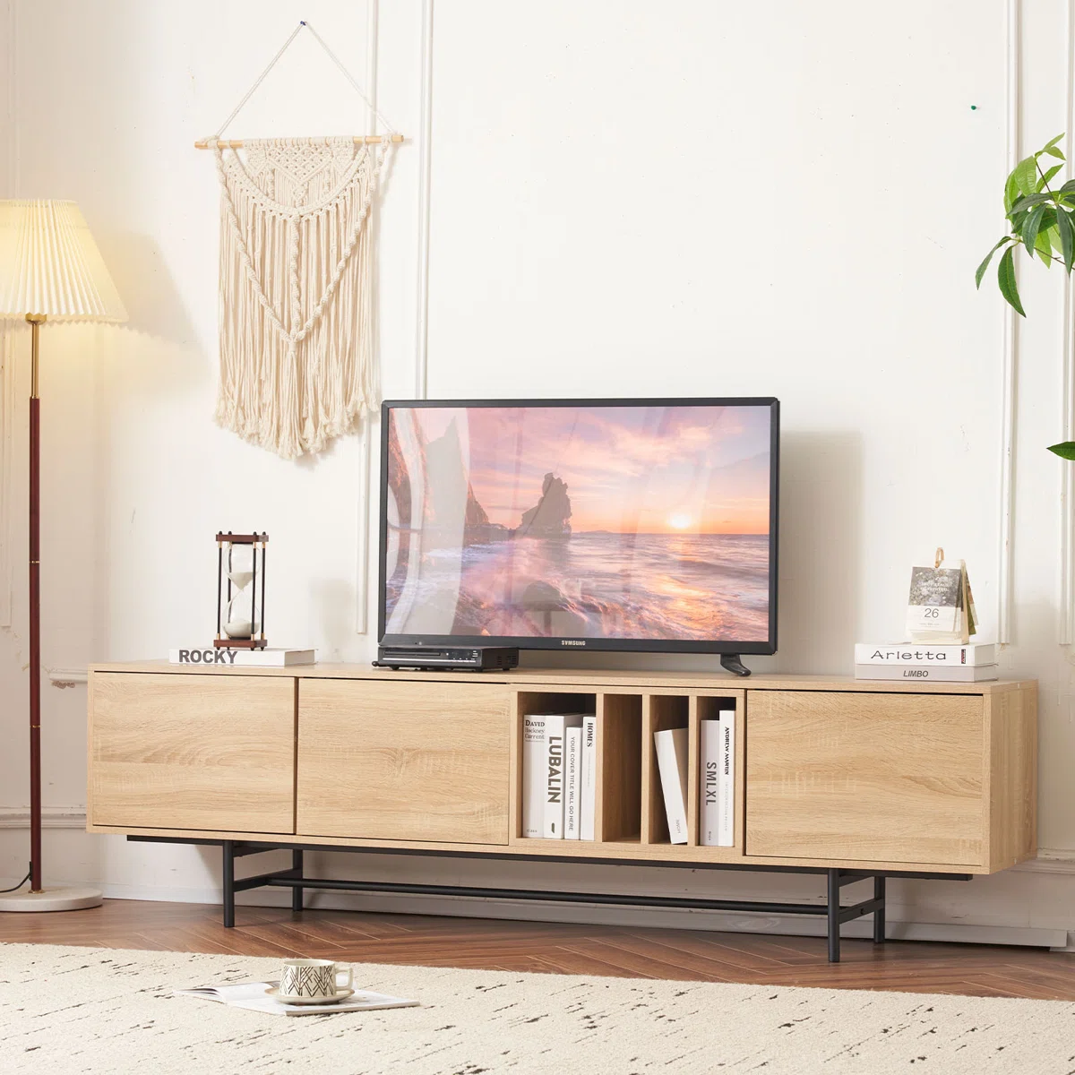 74.8" Modern Light Wood Color TV Stands & Entertainment Centers