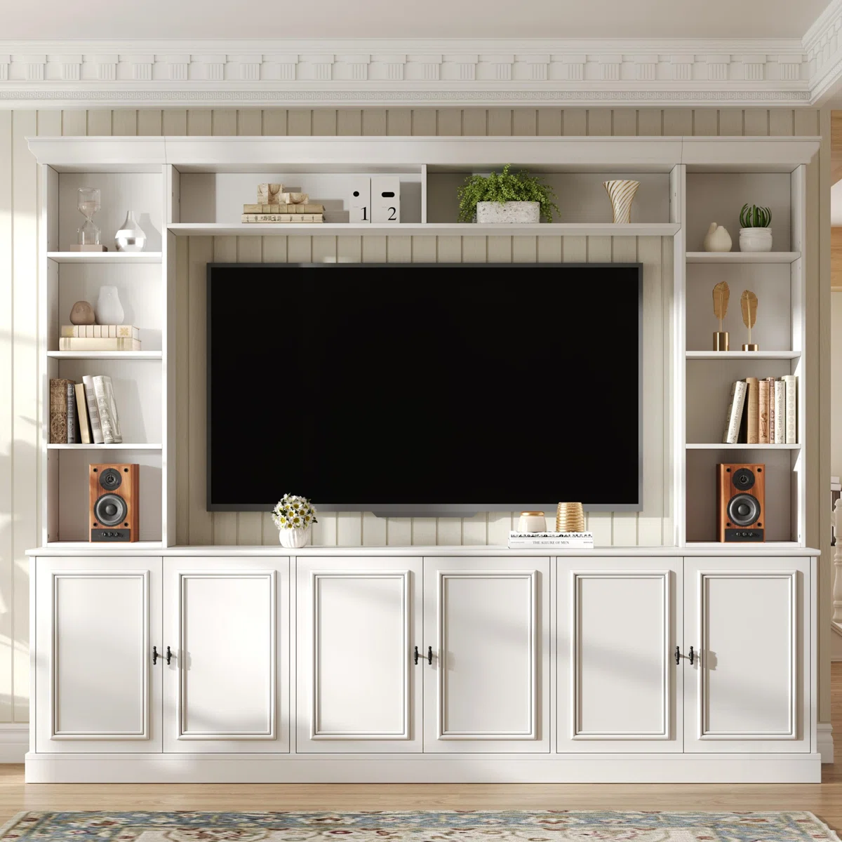 97.4" Mid-Century 4-Piece Entertainment Center with Adjustable TV Stand and Bookshelf for TVs Up to 70"
