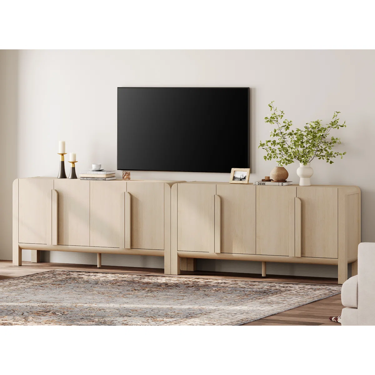 Adora Modern TV Stand For Tvs Up To 120 Inch, 2 In 1 Wood Entertainment Center TV Console With Doors And Adjustable Shelves For Living Room,Bedroom